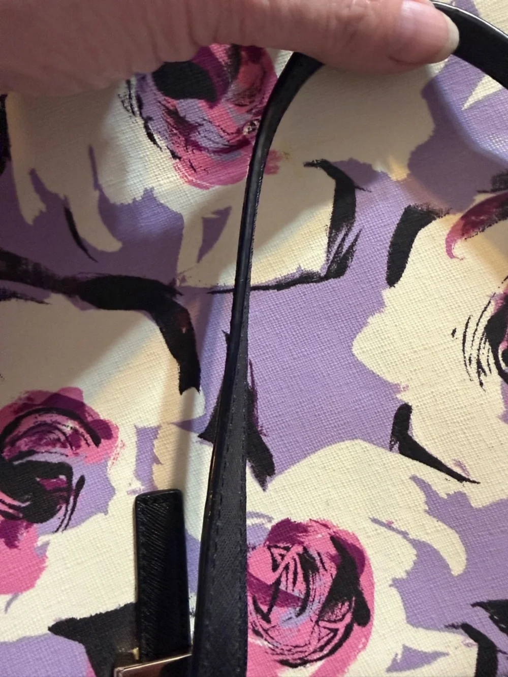 Kate Spade Floral Tote Cream Purple Leather Shoulder Bag Large Chic